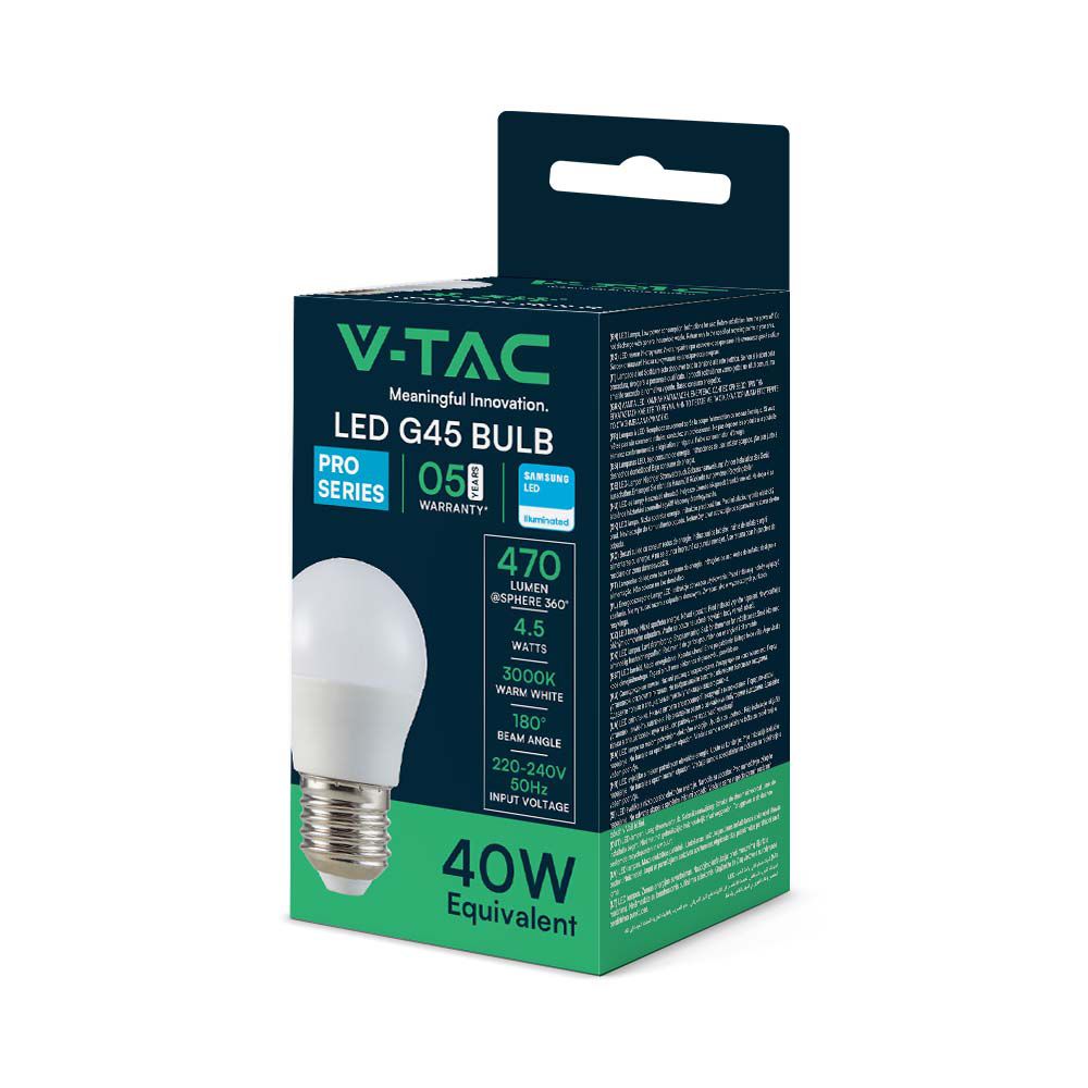 4.5W G45 Żarówka LED / Chip SAMSUNG / Barwa:3000K / Trzonek:E27