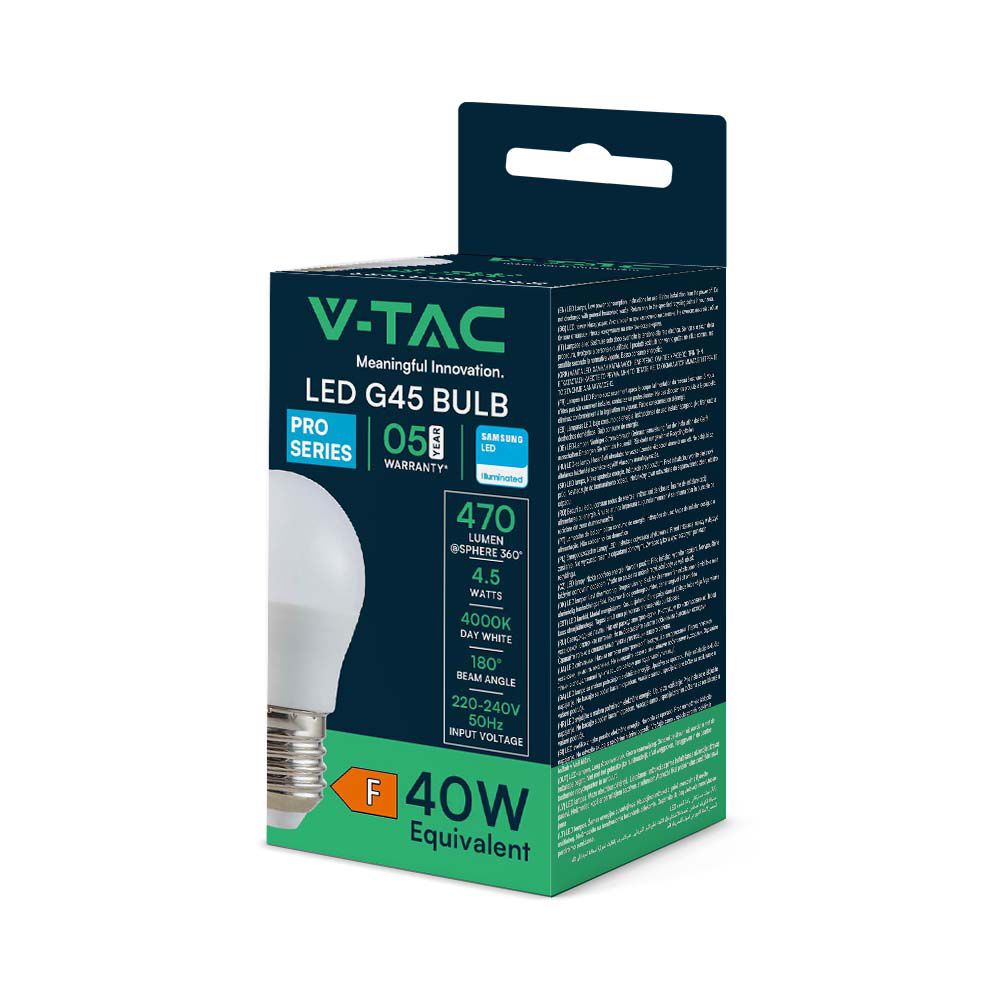 4.5W G45 Żarówka LED / Chip SAMSUNG / Barwa:4000K / Trzonek:E27