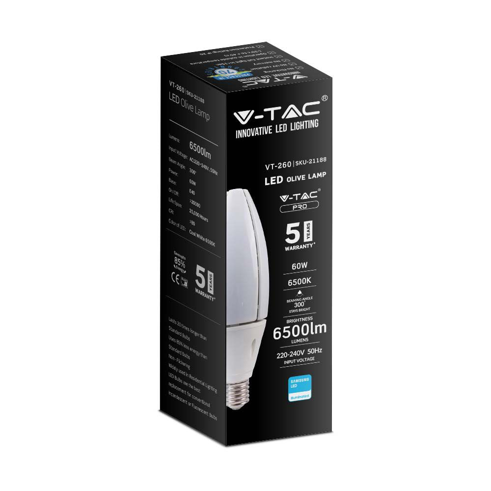 60W Uliczna Żarówka LED / Chip SAMSUNG / Barwa:6500K / Trzonek:E40