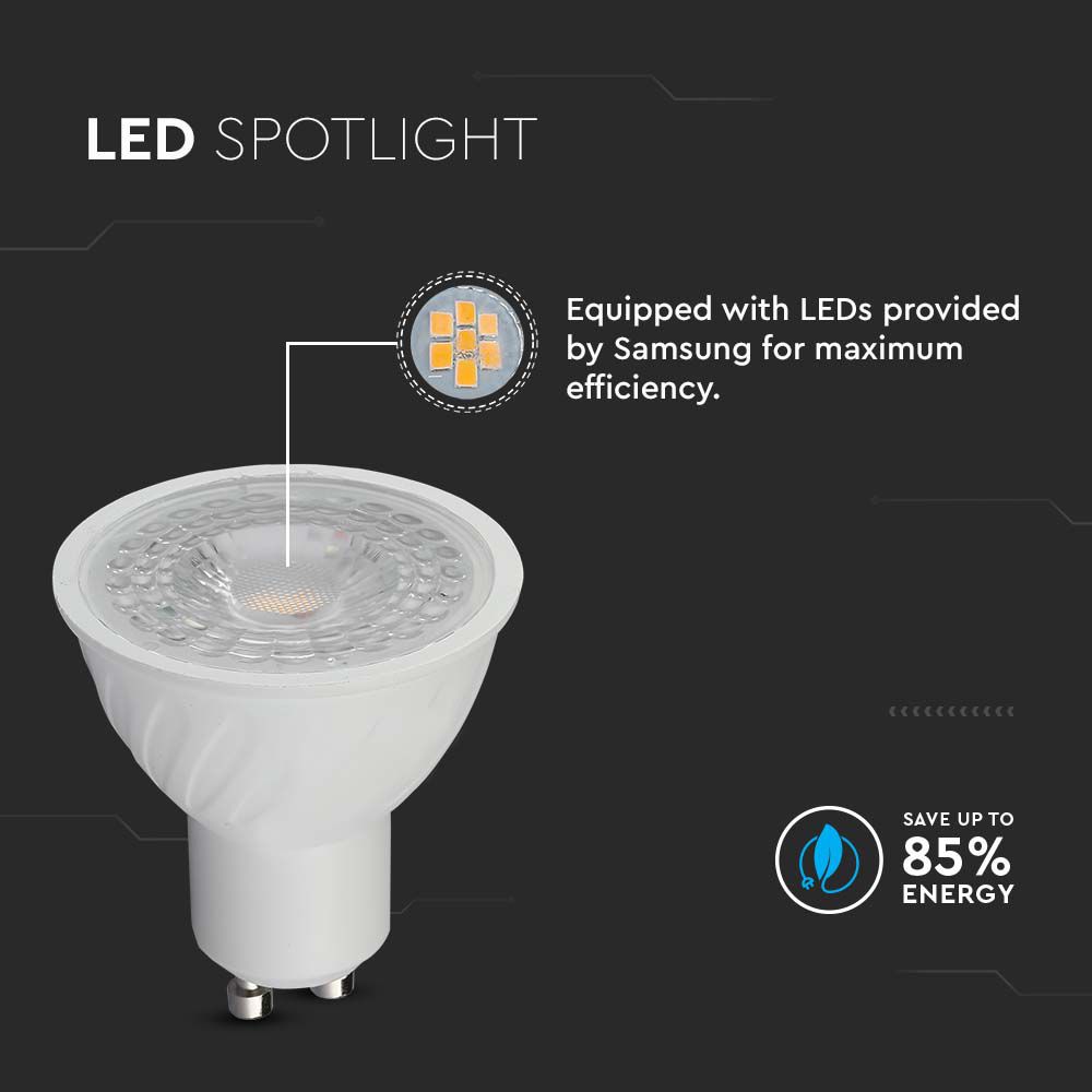 6W GU10 Żarówka LED / Chip SAMSUNG / Barwa:3000K / Kąt 38' / Trzonek:GU10