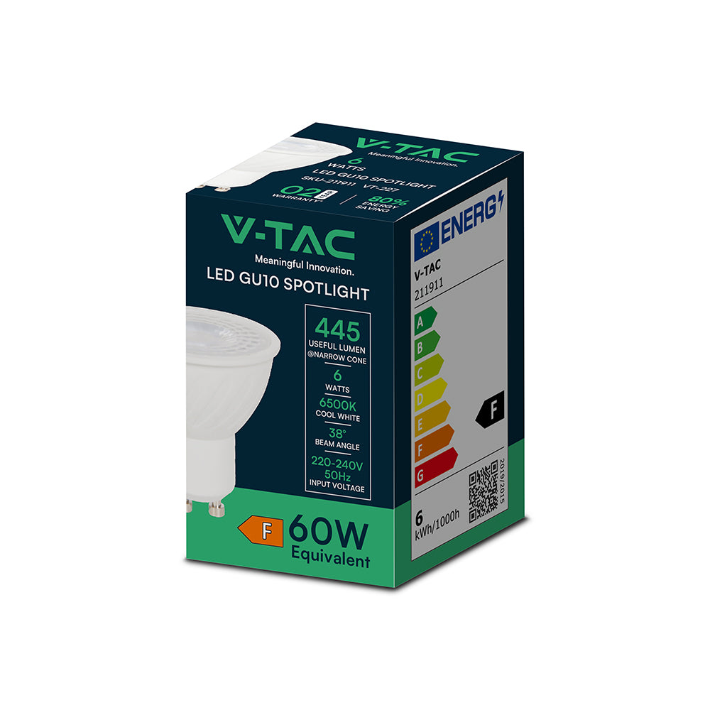 6W GU10 Żarówka LED / Barwa:6500K / Kąt 38' / Trzonek:GU10
