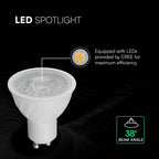 6W GU10 Żarówka LED / Chip CREE / Barwa:6500K / Kąt 38' / Trzonek:GU10 / 6 Lat gwarancji