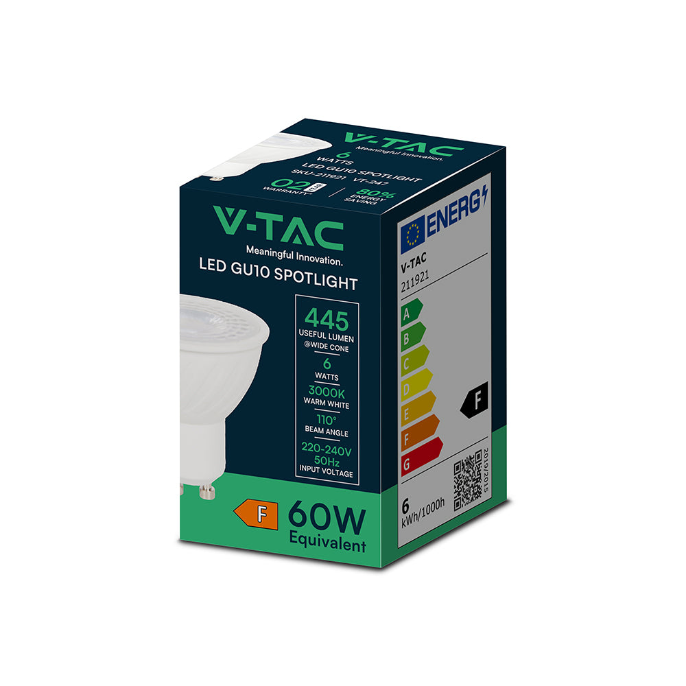 6W GU10 Żarówka LED / Barwa:3000K / Kąt 110' / Trzonek:GU10