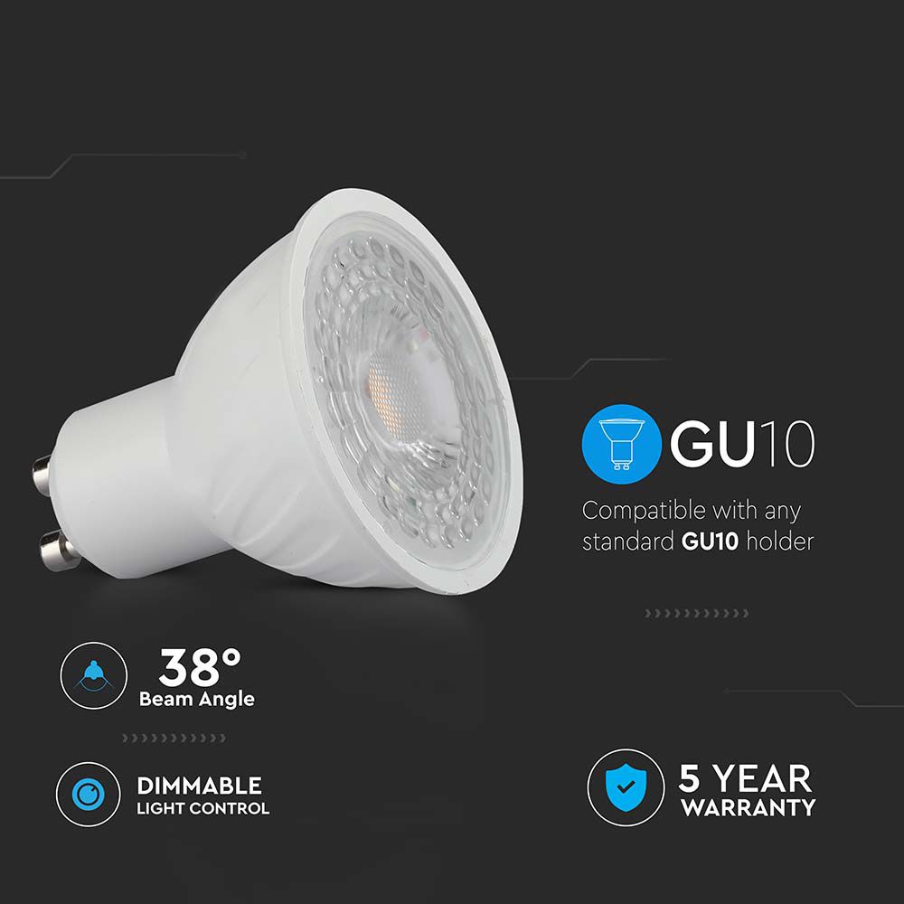 6W GU10 Żarówka LED / Chip SAMSUNG / Barwa:3000K / Kąt 38' / Ściemniana / Trzonek:GU10