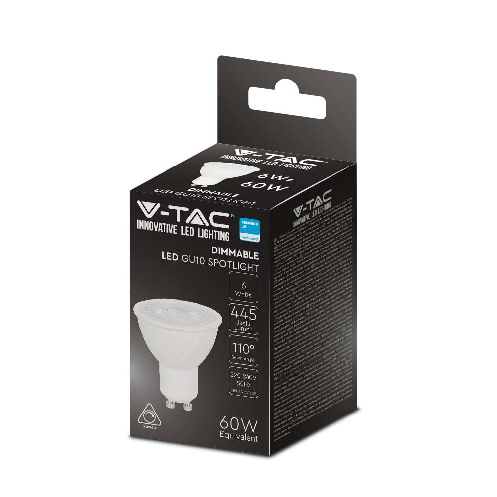 6W GU10 Żarówka LED / Chip SAMSUNG / Barwa:4000K / Kąt 110' / Ściemniana / Trzonek:GU10