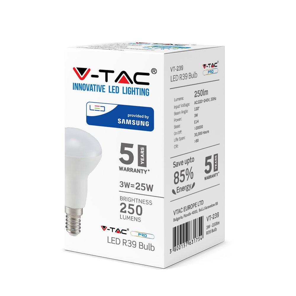 3W R39 Żarówka LED / Chip SAMSUNG / Barwa:6400K / Trzonek:E14
