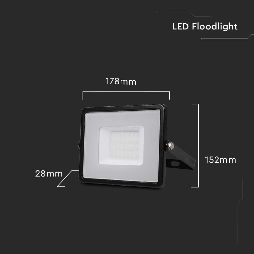 30W Naświetlacz LED SMD / Chip SAMSUNG / Przewód: 1m / Barwa:6500K / Obudowa: Czarna