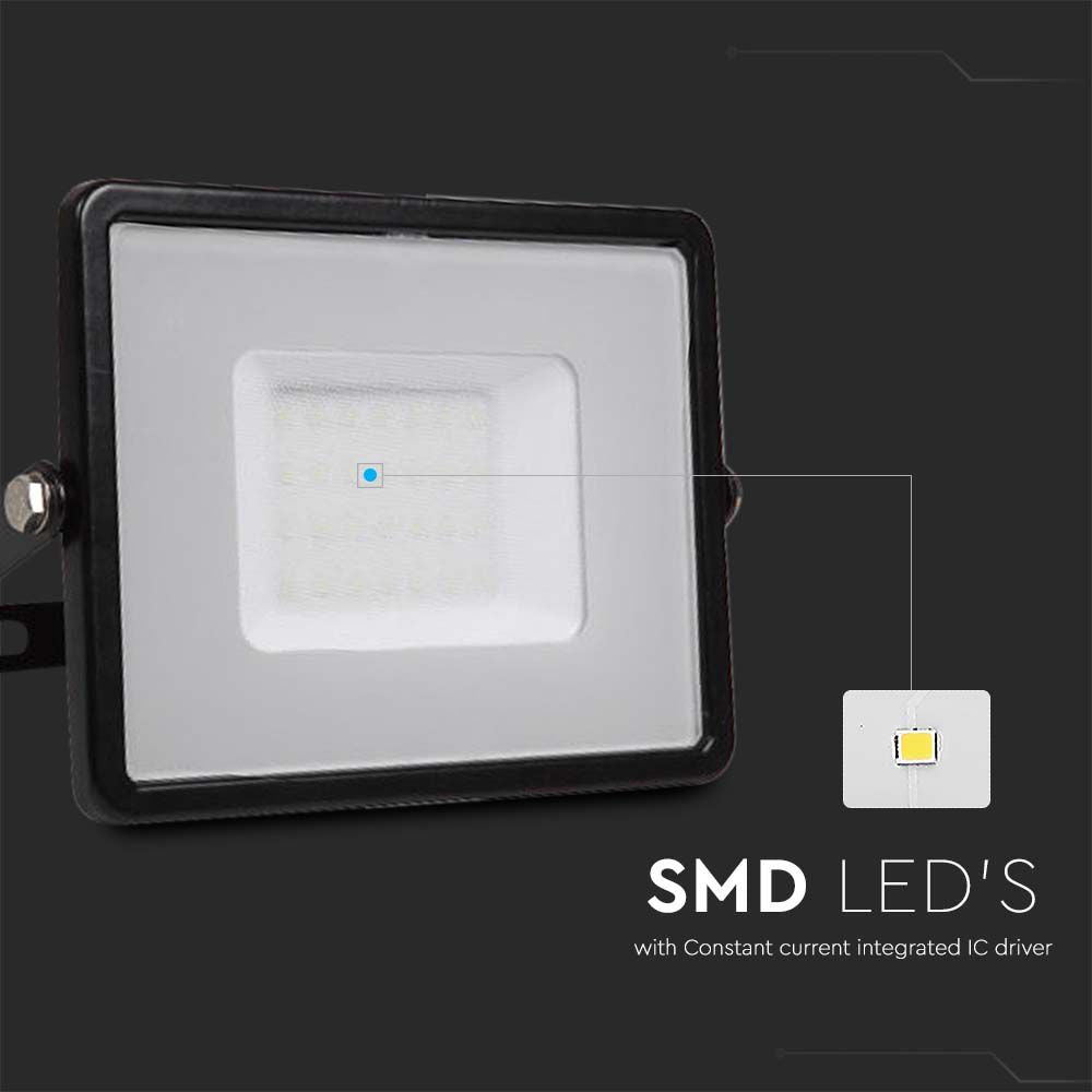 30W Naświetlacz LED SMD / Chip SAMSUNG / Przewód: 1m / Barwa:6500K / Obudowa: Czarna