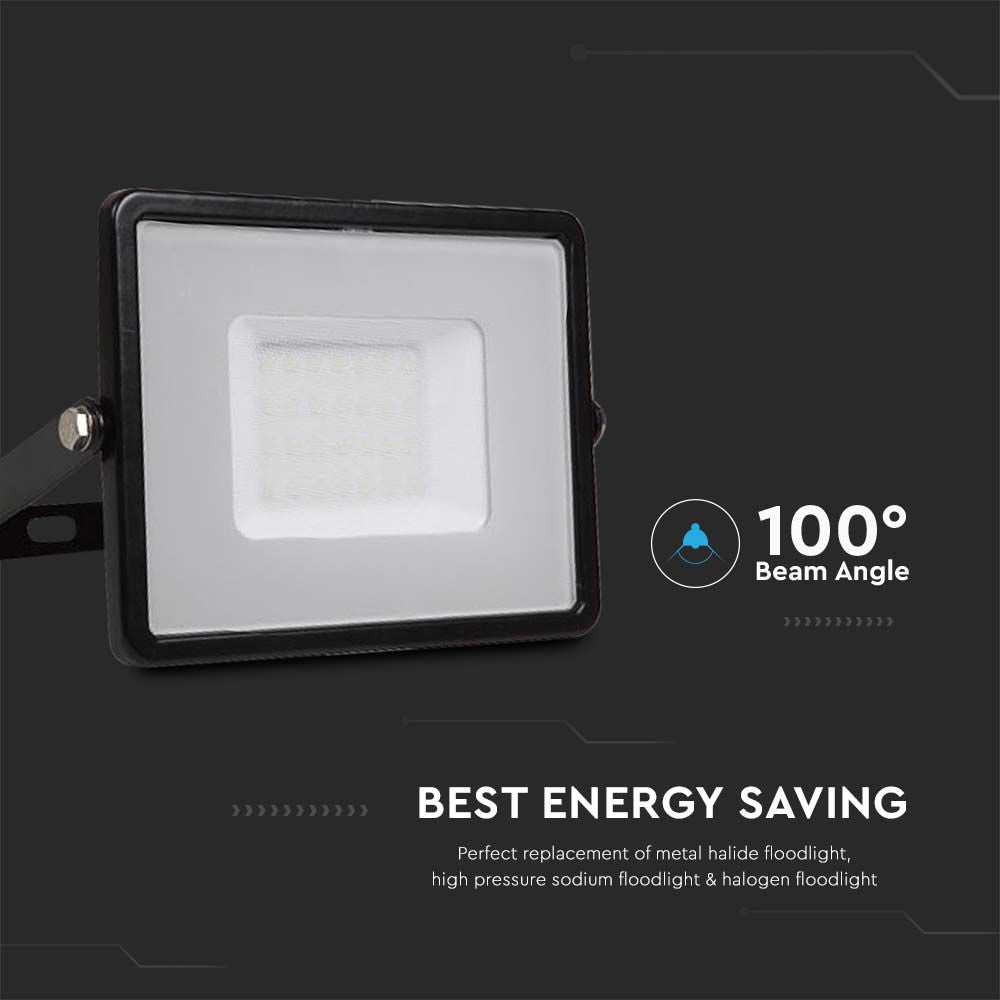 30W Naświetlacz LED SMD / Chip SAMSUNG / Przewód: 1m / Barwa:6500K / Obudowa: Czarna