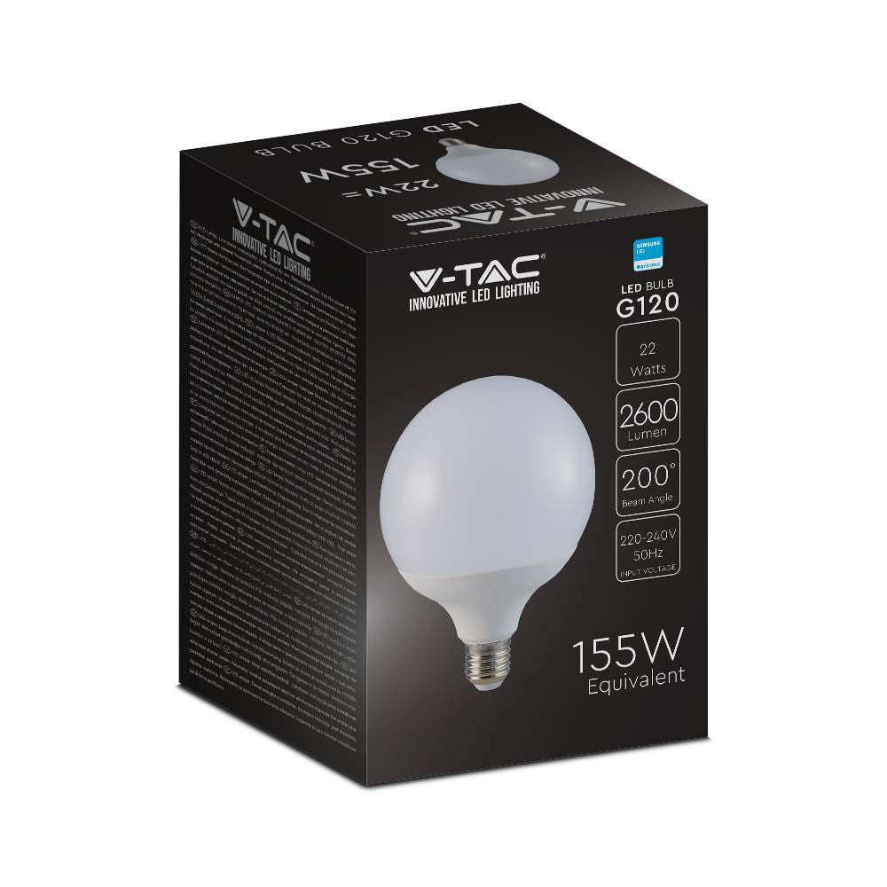 22W Żarówka LED G120 / Chip SAMSUNG / Barwa:6500K / Skuteczność: 120lm/W / Trzonek:E27