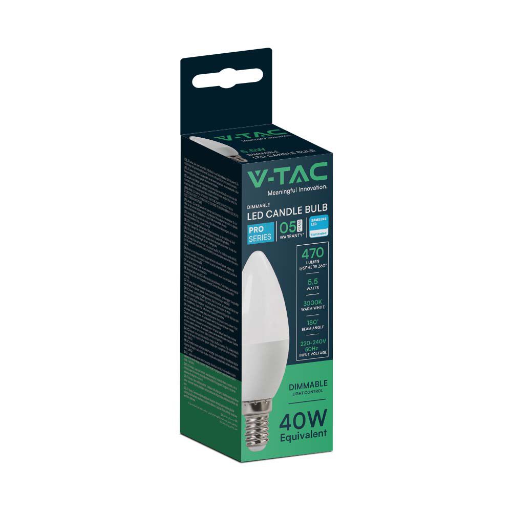 5.5W C35 Żarówka LED / Chip SAMSUNG / Ściemniana / Barwa:3000K / Trzonek:E14