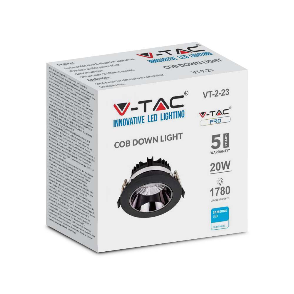 20W Reflektor COB Downlight / Chip SAMSUNG / Barwa:4000K / Obudowa: Czarna