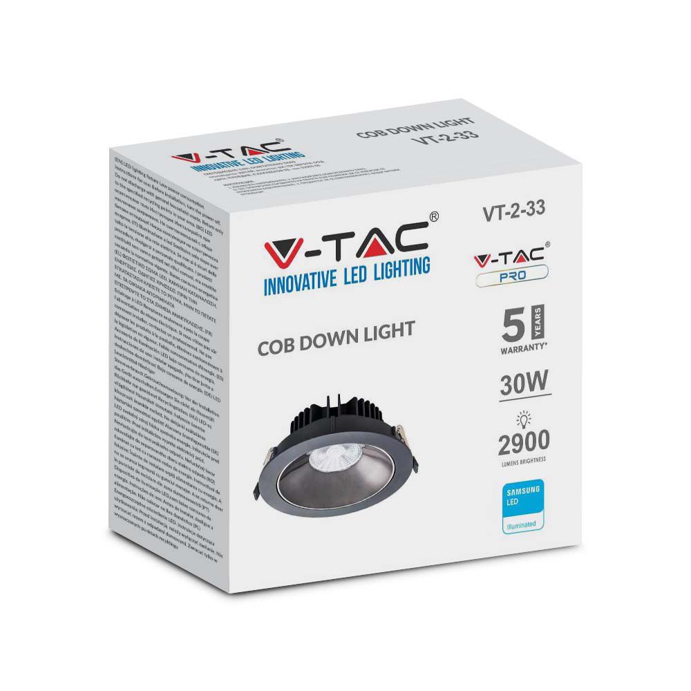 30W Reflektor COB Downlight / Chip SAMSUNG / Barwa:4000K / Obudowa: Czarna