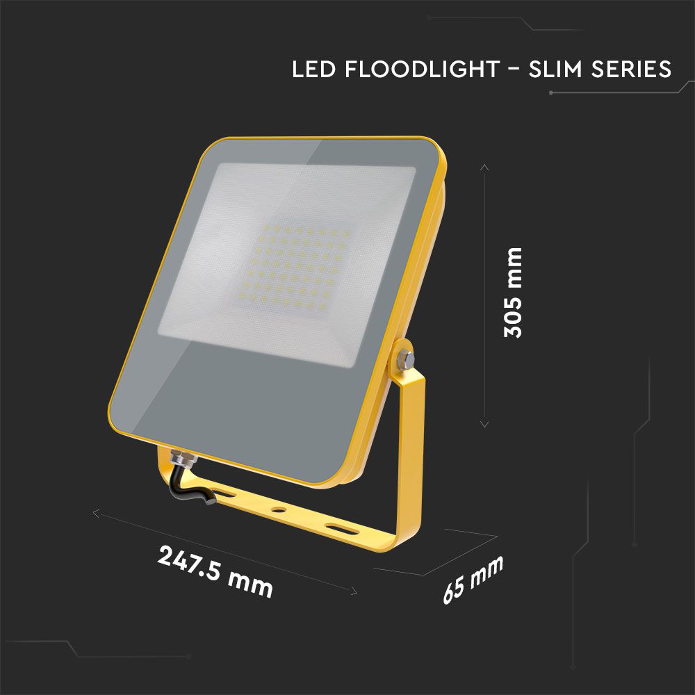 100W Naświetlacz LED SMD / Chip Samsung / Barwa:6500K / Obudowa: Żółty / Skuteczność 100lm/W / Wtyczka BG