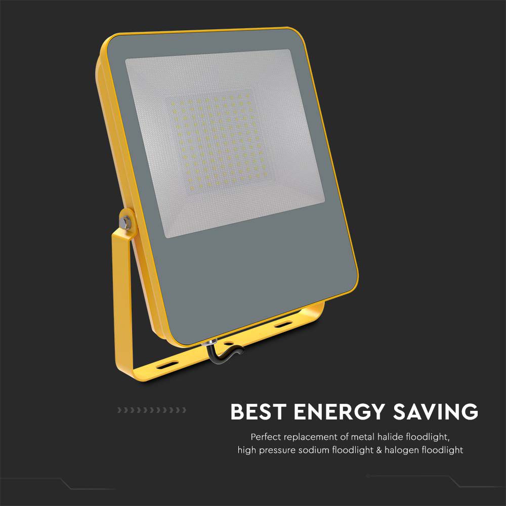 100W Naświetlacz LED SMD / Chip Samsung / Barwa:6500K / Obudowa: Żółty / Skuteczność 100lm/W / Wtyczka BG