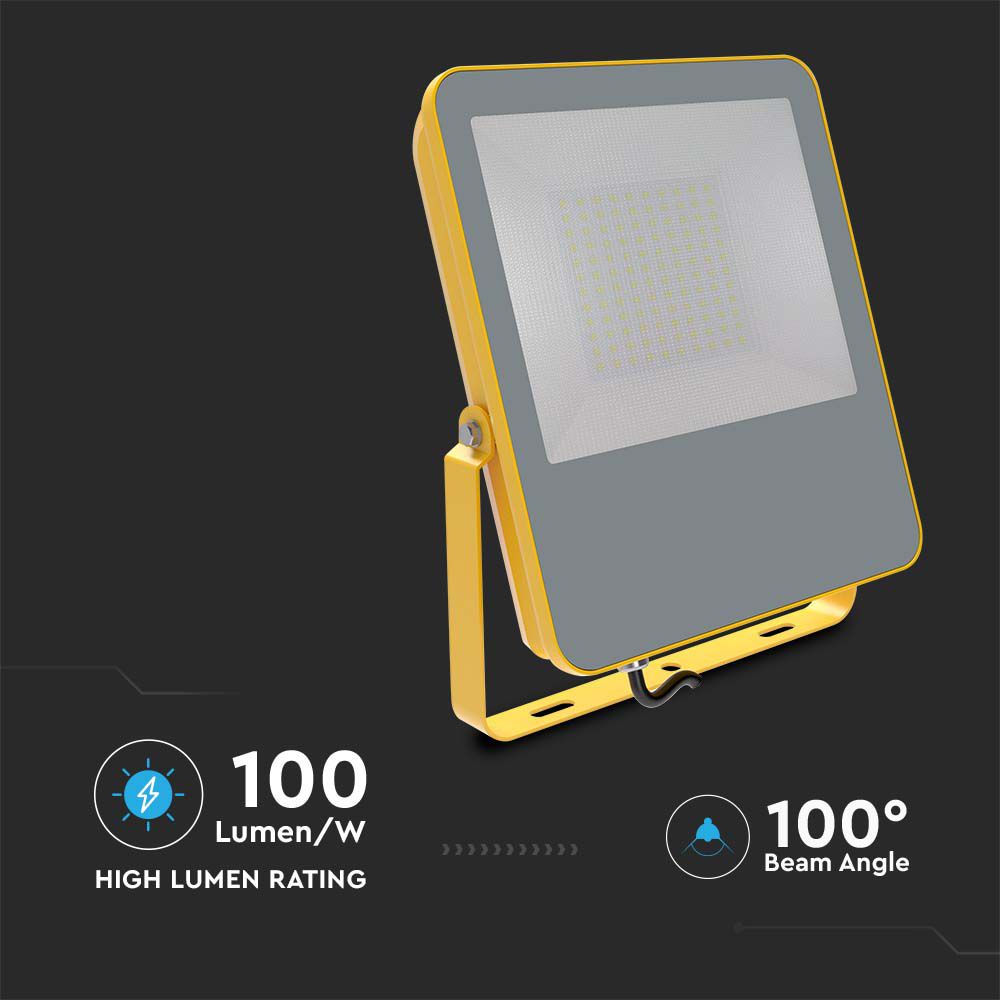 100W Naświetlacz LED SMD / Chip Samsung / Barwa:6500K / Obudowa: Żółty / Skuteczność 100lm/W / Wtyczka BG