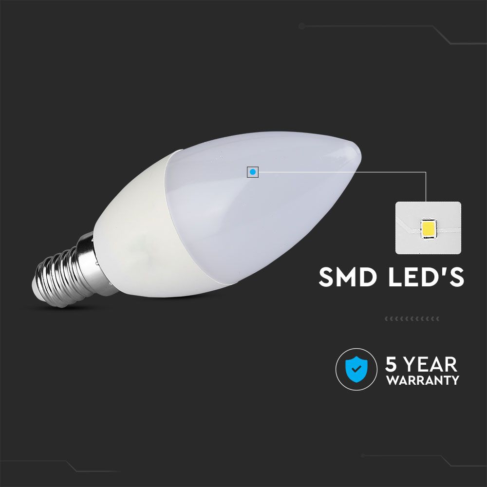 5.5W Żarówka LED C35 / Chip SAMSUNG / Barwa:4000K / Trzonek:E14 / Ściemniana