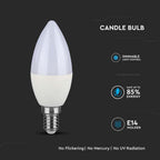 5.5W Żarówka LED C35 / Chip SAMSUNG / Barwa:6500K / Trzonek:E14 / Ściemniana