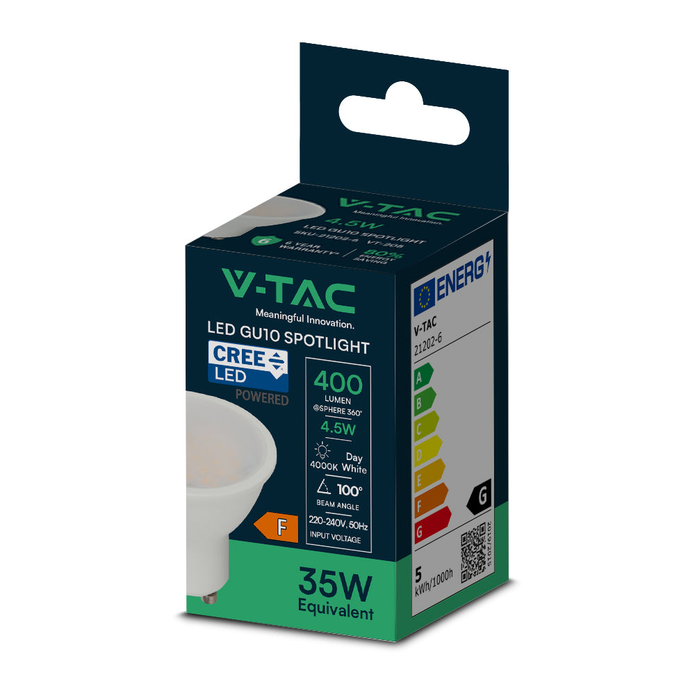 4.5W GU10 Żarówka LED / Chip CREE / Barwa:4000K / Kąt 100' / Trzonek:GU10 / 6 Lat gwarancji