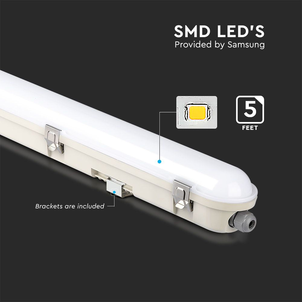 48W Lampa hermetyczna 150cm / Chip Samsung / Klosz Mleczny / Klipsy: stal nierdzewny / Barwa:4000K