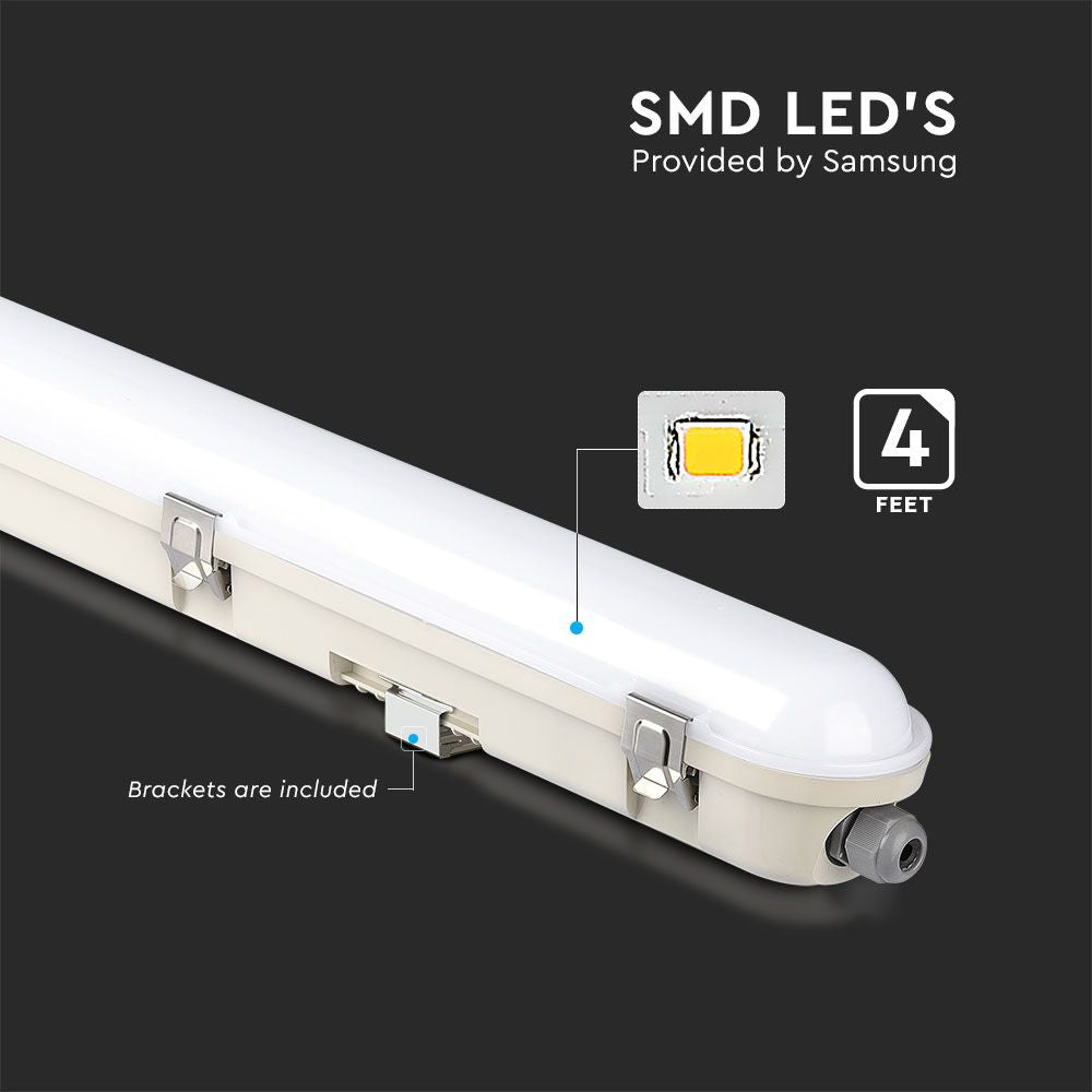 36W Lampa hermetyczna 120CM / Chip Samsung / Klosz Mleczny / Klipsy: stal nierdzewny / Barwa:4000K