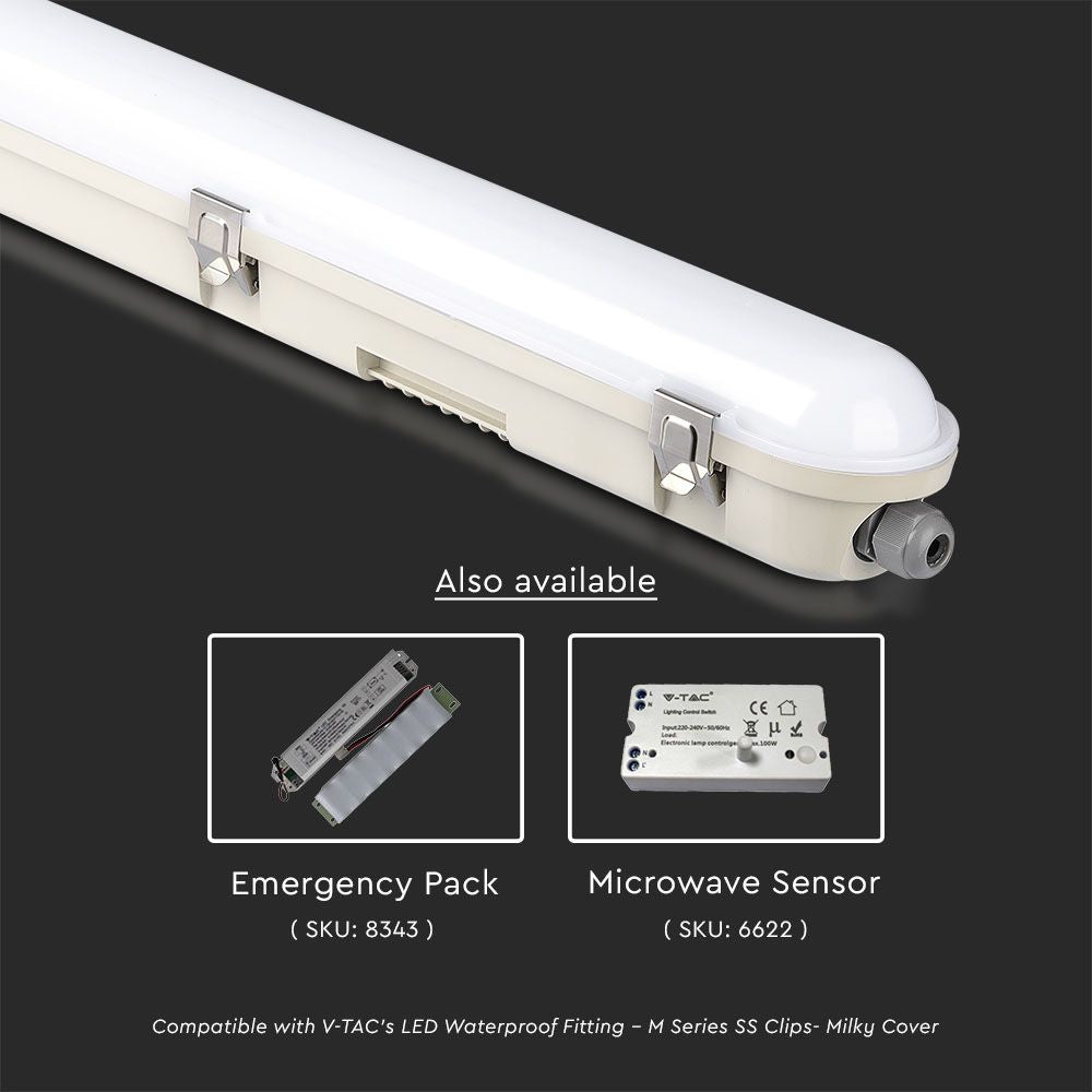 36W Lampa hermetyczna 120CM / Chip Samsung / Klosz Mleczny / Klipsy: stal nierdzewny / Barwa:4000K