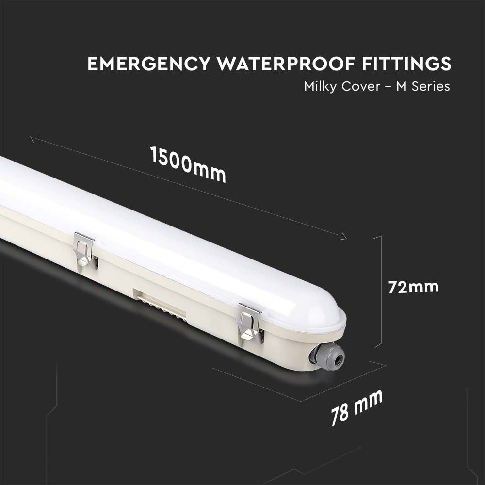 48W Lampa hermetyczna 150cm/ Chip Samsung / Moduł awaryjny 3H /Klosz Mleczny / Klipsy: stal nierdzewny / Barwa:6500K