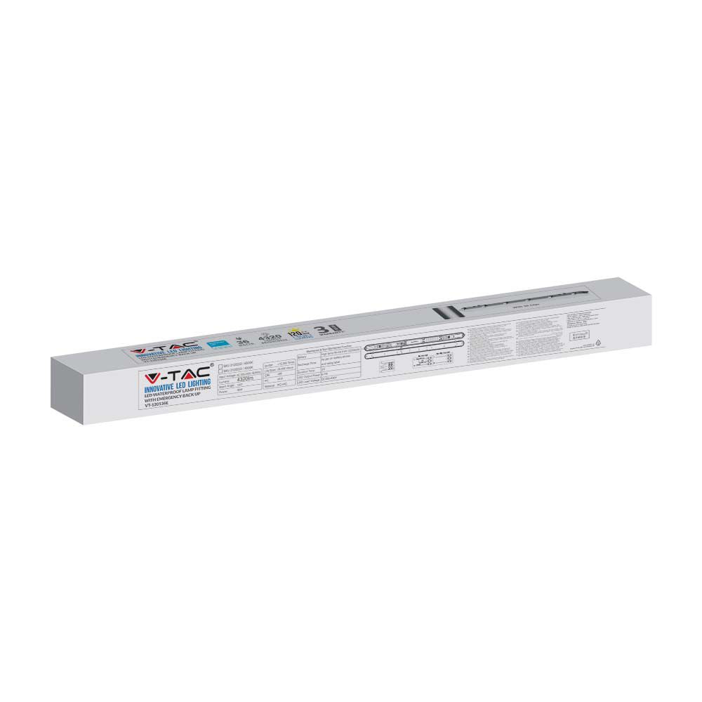 36W Lampa hermetyczna 120cm/ Chip Samsung / Moduł awaryjny 3H /Klosz Mleczny / Klipsy: stal nierdzewny / Barwa:4000K