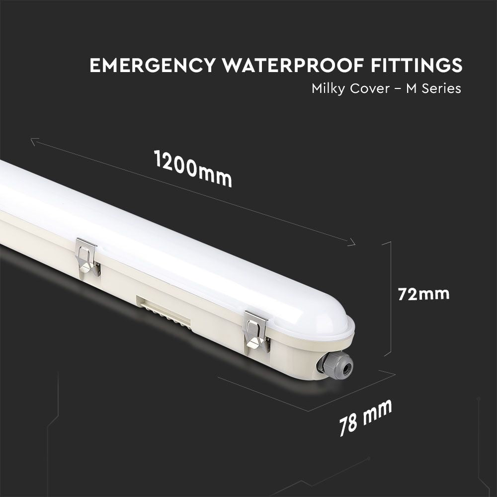 36W Lampa hermetyczna 120cm/ Chip Samsung / Moduł awaryjny 3H /Klosz Mleczny / Klipsy: stal nierdzewny / Barwa:4000K