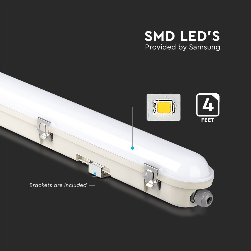 36W Lampa hermetyczna 120cm/ Chip Samsung / Moduł awaryjny 3H /Klosz Mleczny / Klipsy: stal nierdzewny / Barwa:4000K