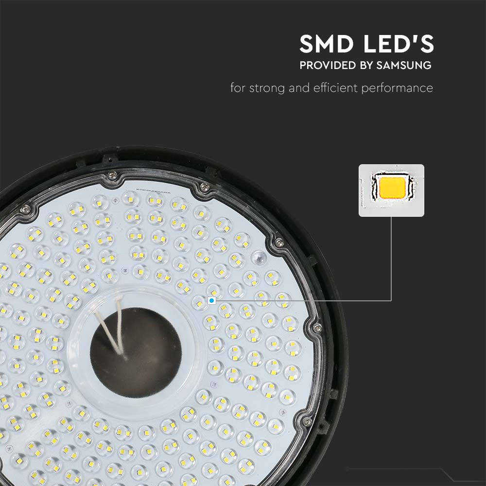100W Oprawa Highbay LED / Chip Samsung / Barwa: 4000K / Wydajność: 160lm/w / 5 Lat gwarancji / Obudowa: Czarna