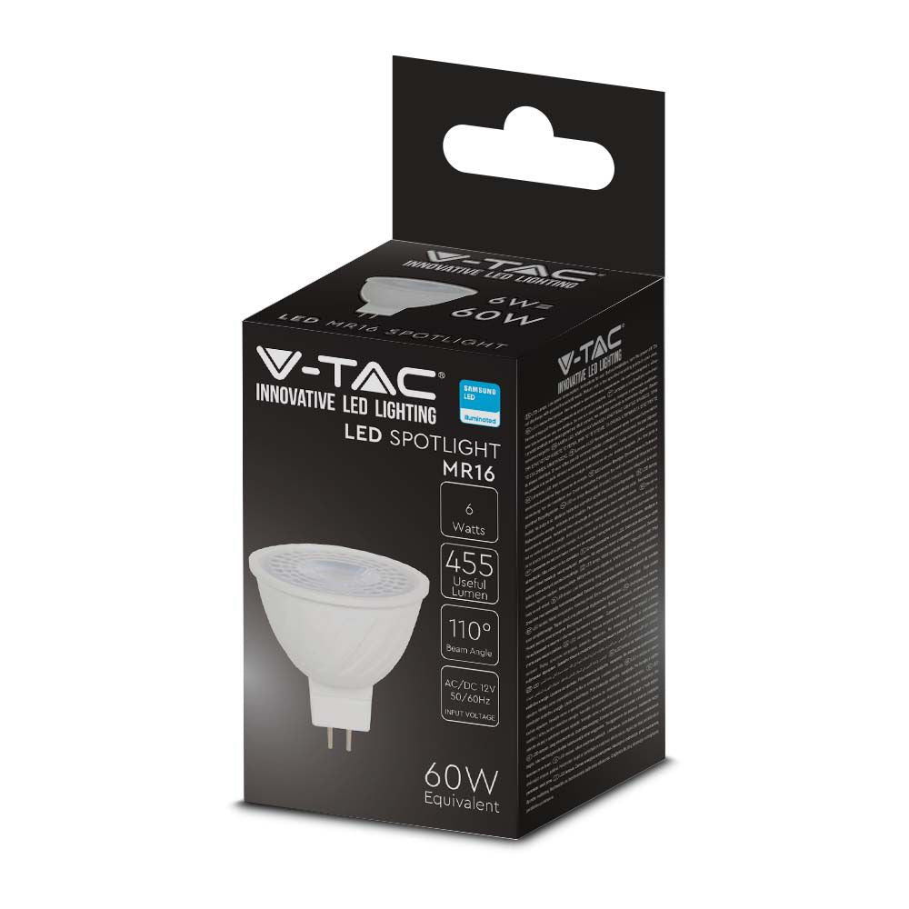 6W MR16 Żarówka LED / Chip SAMSUNG / Barwa:3000K / Kąt 110' / Trzonek:G5,3