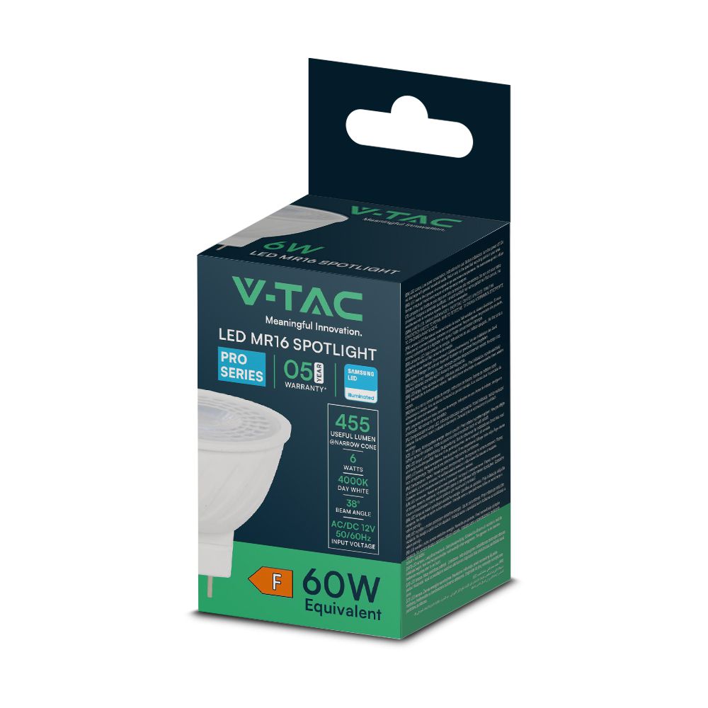 6W MR16 Żarówka LED / Chip SAMSUNG / Barwa:6400K / Kąt 38' / Trzonek:G5,3