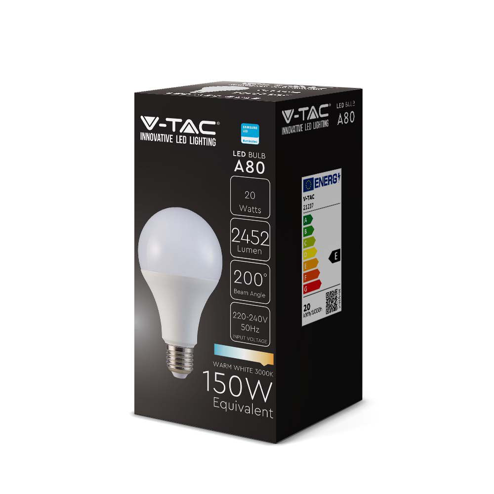 20W A80 Żarówka LED / Chip SAMSUNG / Barwa:3000K / Trzonek:E27 / Skuteczność 120lm/W