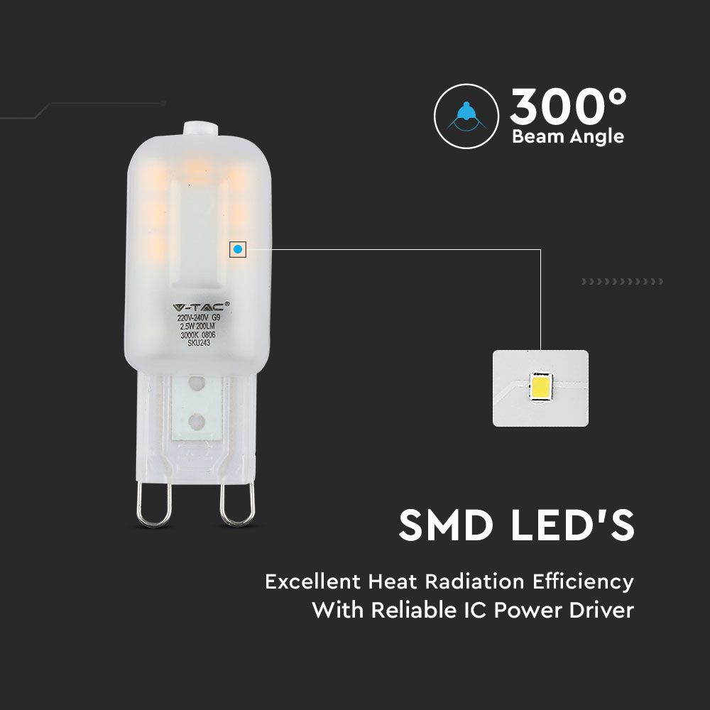 2.2W G9 Żarówka LED / Chip SAMSUNG / Barwa:3000K / Trzonek:G9