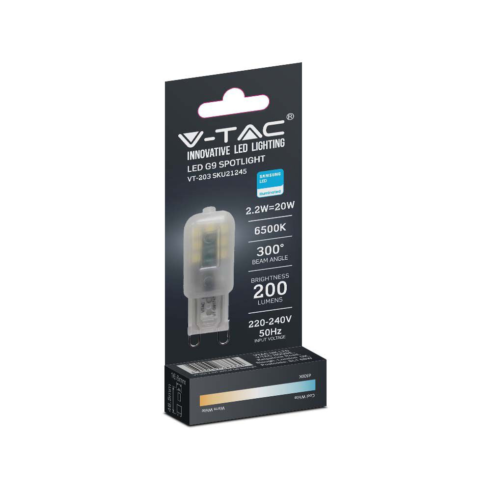 2.2W G9 Żarówka LED / Chip SAMSUNG / Barwa:6500K / Trzonek:G9