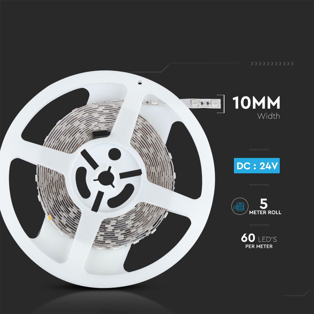10W Taśma LED / Barwa:3000K / Zasilanie: 24V / IP20 / Rolka:5m