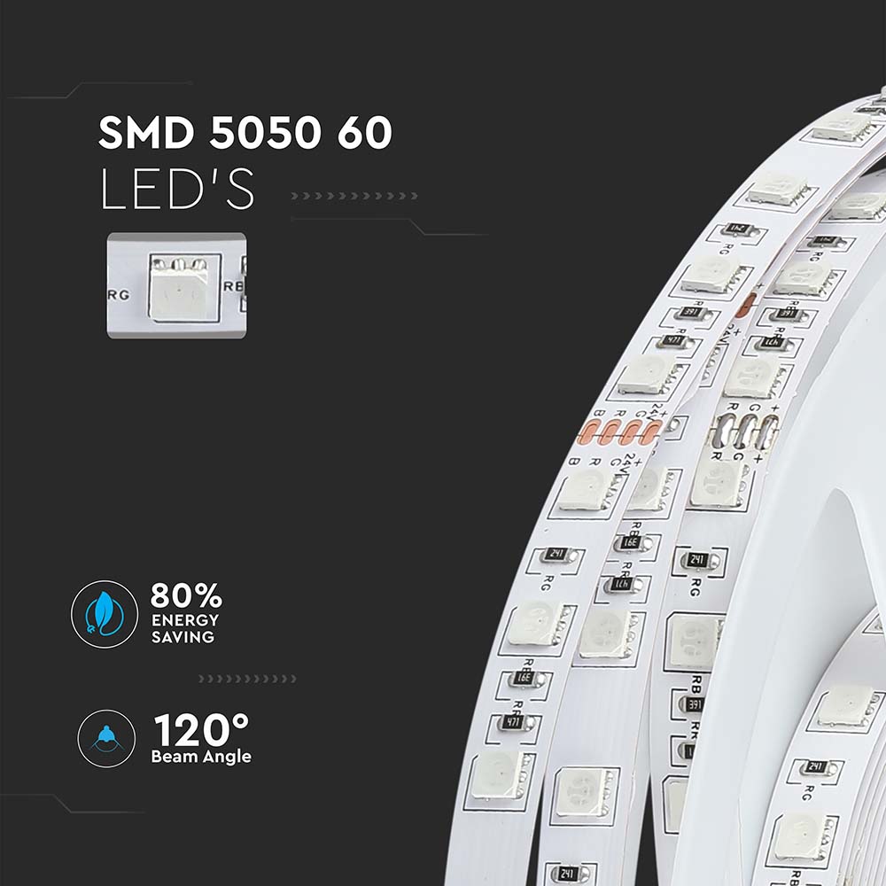 7W Taśma LED / Barwa: RGB / IP20 / Zasilanie:24V / Rolka:10m