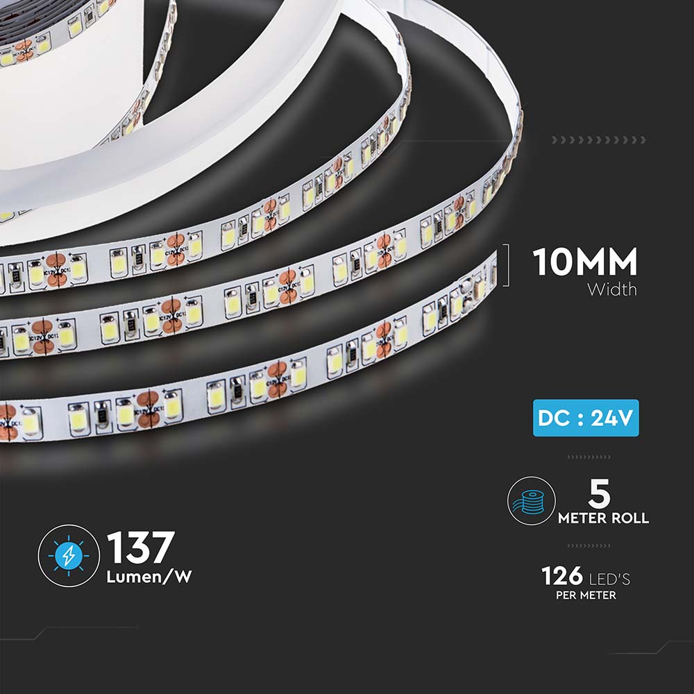 8W Taśma LED / Barwa:3000K / IP20 / Zasilanie: 24V / Rolka:5m