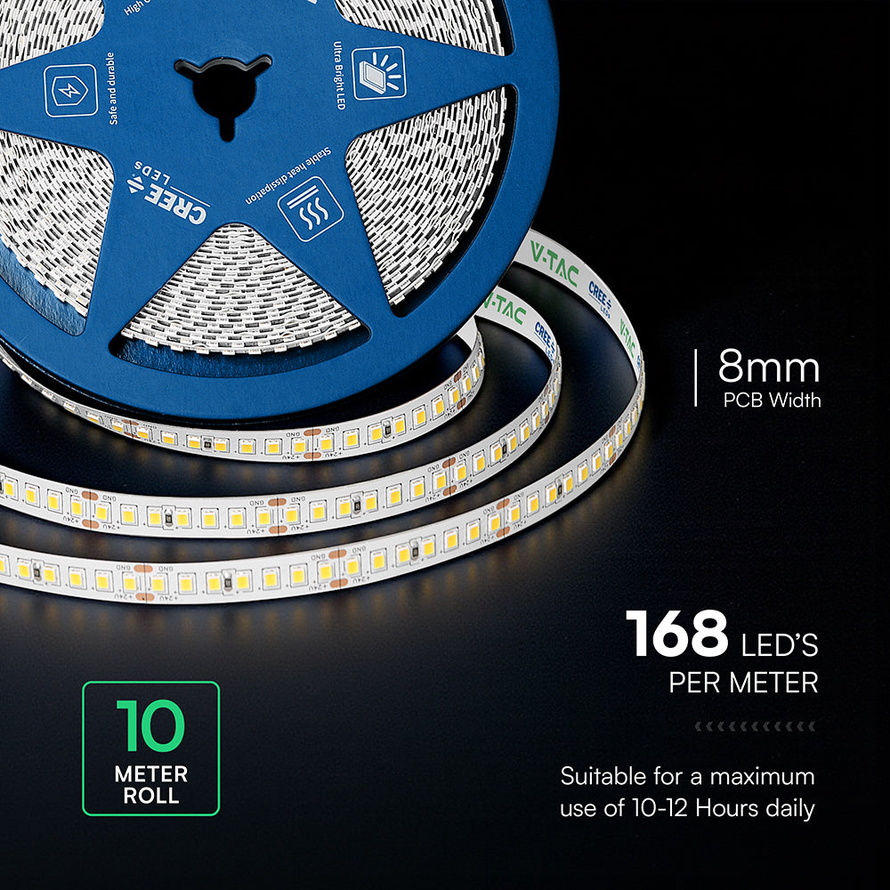 12W Taśma LED / Chip CREE / Barwa:6500K / IP20 / Zasilanie: 24V / Wzmocniony podkład PCB / Rolka:10m / 6 Lat gwarancji