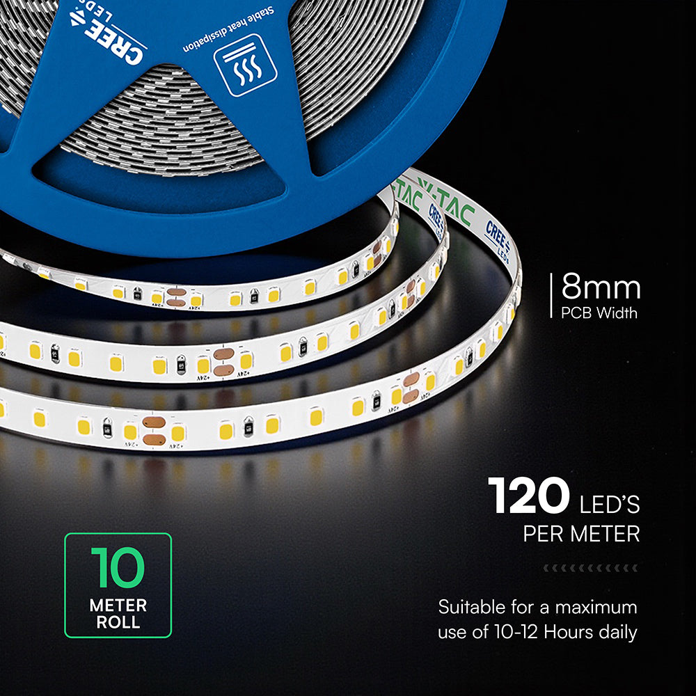 10W Taśma LED / Chip CREE / Barwa:6500K / IP20 / Zasilanie: 24V / Wzmocniony podkład PCB / Rolka:10m / 6 Lat gwarancji