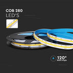VT-COB 280 10W/M LED COB STRIP LIGHT 6500K IP20 24V (5M/ROLL)(PRICE/M)