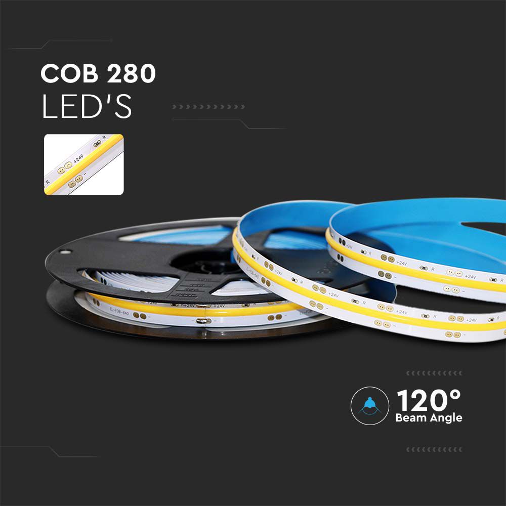 VT-COB 280 10W/M LED COB STRIP LIGHT 6500K IP20 24V (5M/ROLL)(PRICE/M)