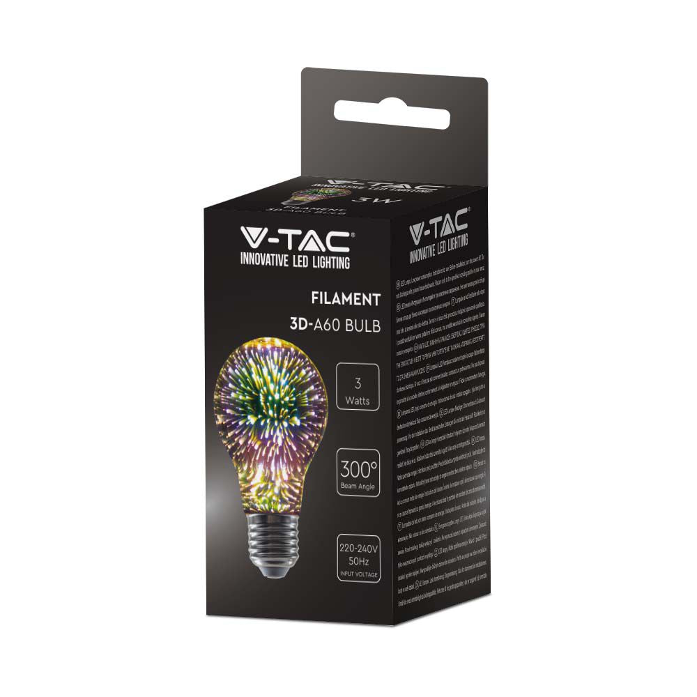 3W A60 Żarówka LED Filament 3D / Barwa:3000K / Trzonek:E27