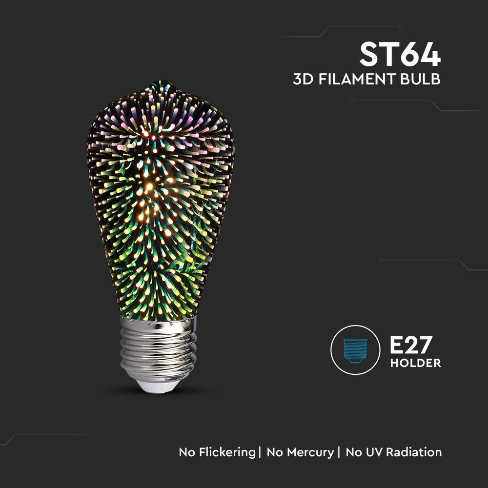 3W ST64 Żarówka LED Filament 3D / Barwa:3000K / Trzonek:E27