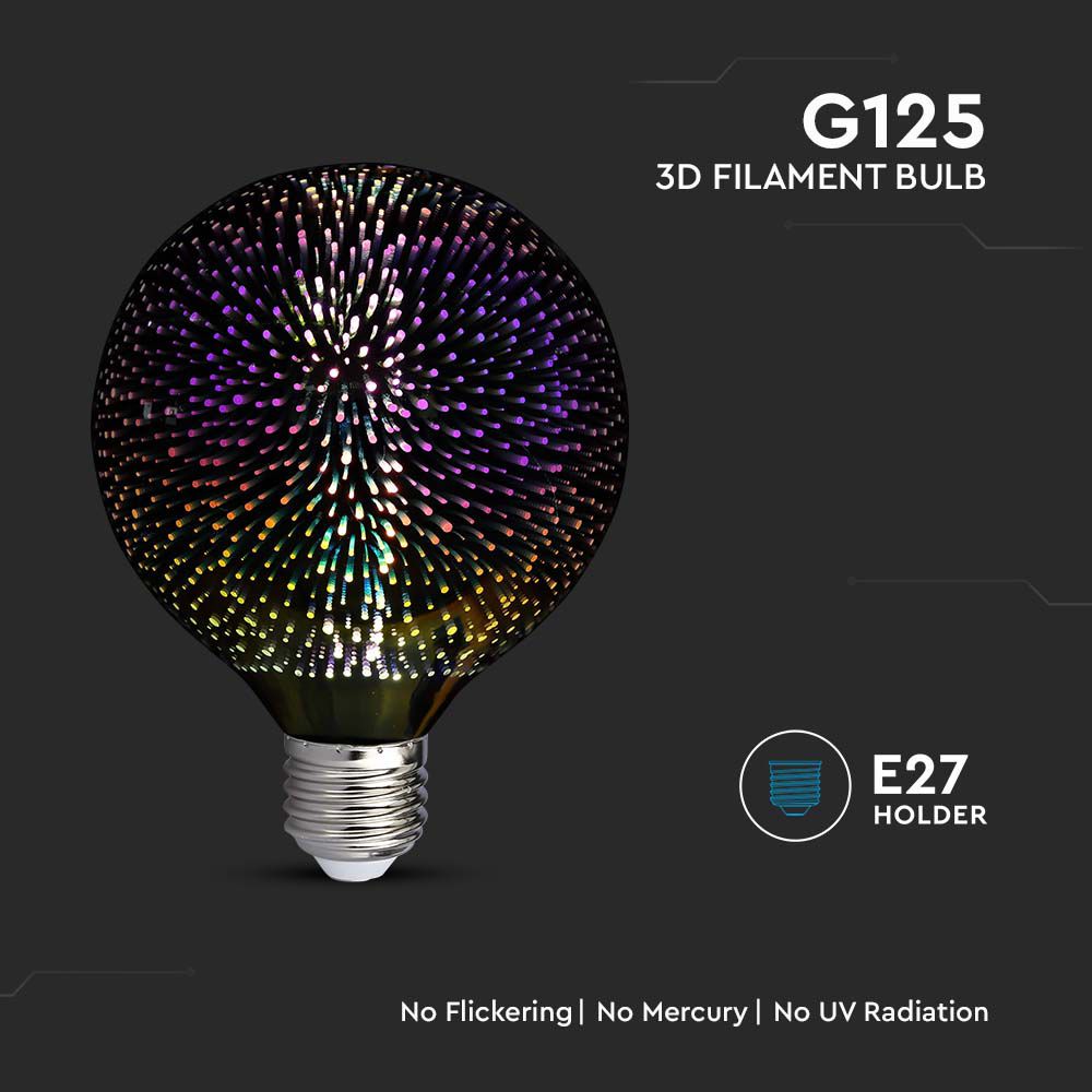 4W G125 Żarówka LED Filament 3D / Barwa:3000K / Trzonek:E27