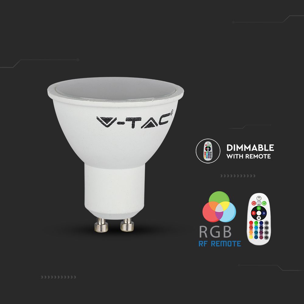 5.5W GU10 Żarówka LED sterowana pilotem / Barwa:RGB+3000K / Ściemniana / Kąt 110' / Trzonek:GU10