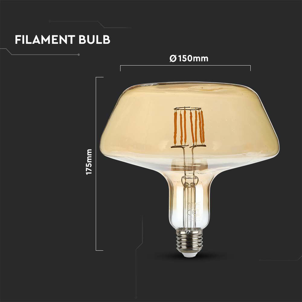 8W T180 Żarówka LED Filament / Klosz Bursztynowy / Barwa:1800K / Trzonek:E27