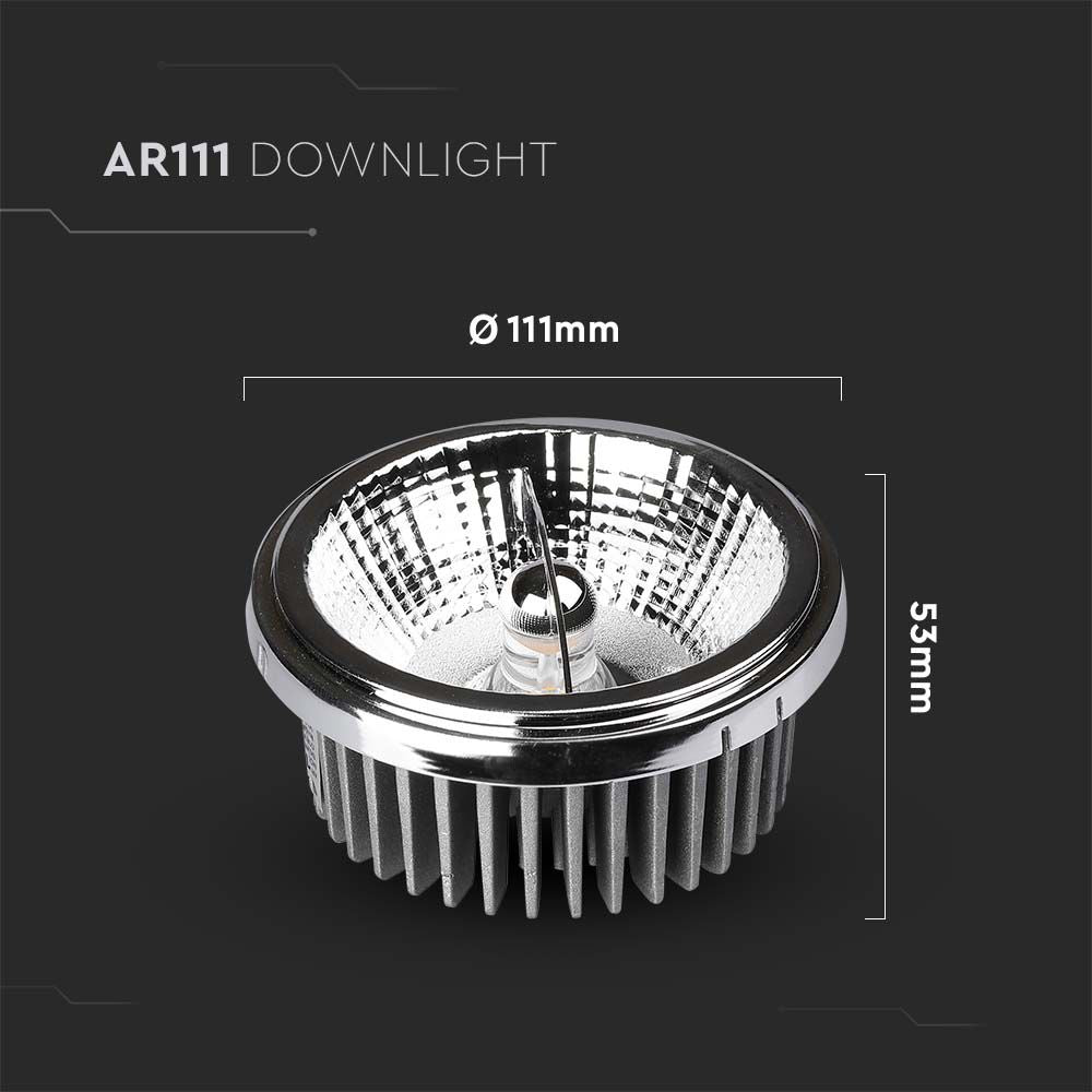 20W Reflektor AR111 / Barwa:6500K / Kąt 40'-20' / Srebrny