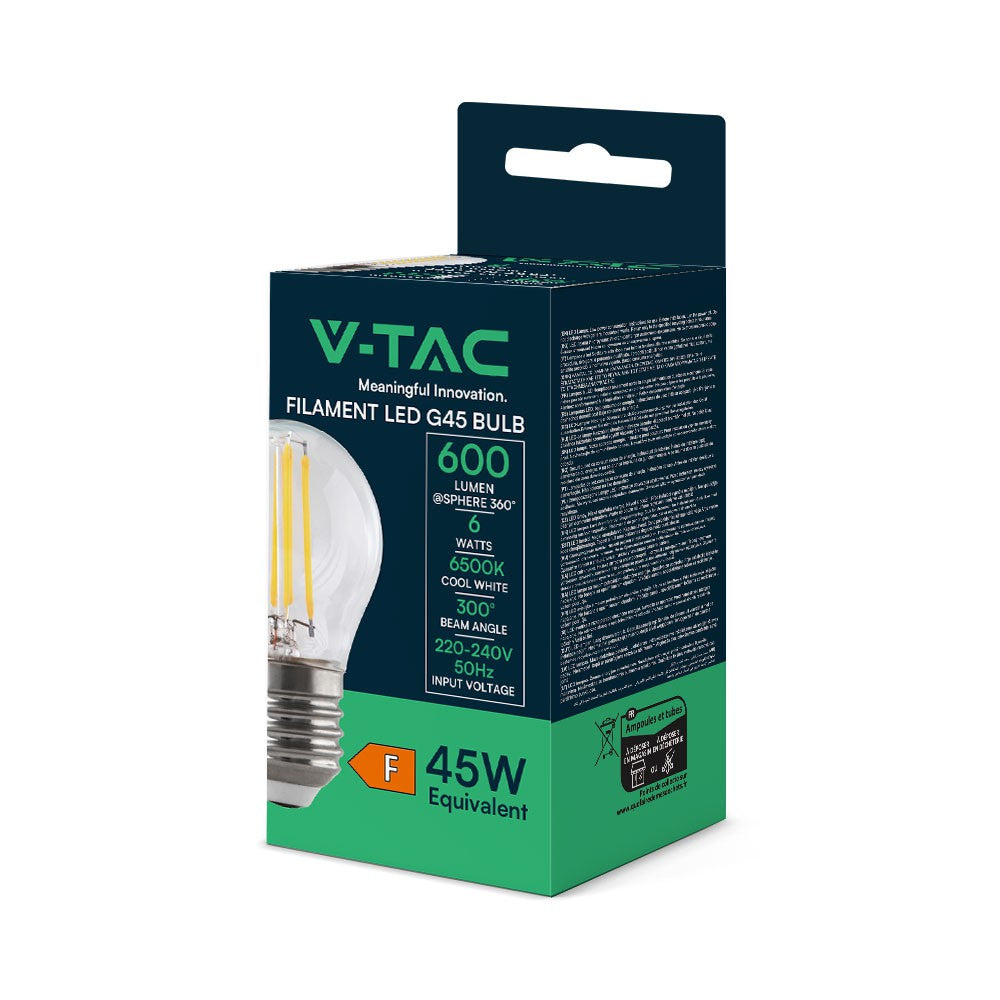 6W G45 Filament / Klosz Transparentny/ Barwa:6500K / Trzonek: E27